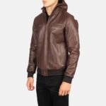 Trending Brown Bomber Hooded Leather Jacket For Men