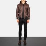 Trending Brown Bomber Hooded Leather Jacket For Men