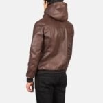 Trending Brown Bomber Hooded Leather Jacket For Men