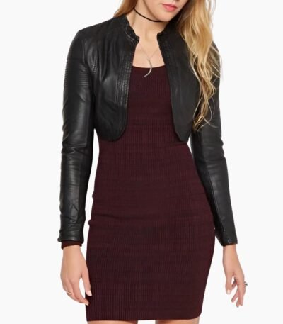 Trending Lambskin Leather Cropped Motor Biker Jacket