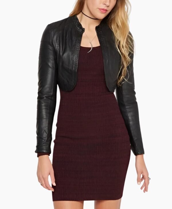 Trending Lambskin Leather Cropped Motor Biker Jacket