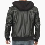 Trending Men's Leather Bomber Jacket With Removable Hood