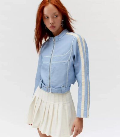 UO Jordan Faux Leather Fitted Racer Moto Jacket