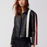 UO Lowson Faux Leather Stripe Racer Moto Jacket