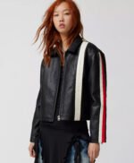 UO Lowson Faux Leather Stripe Racer Moto Jacket