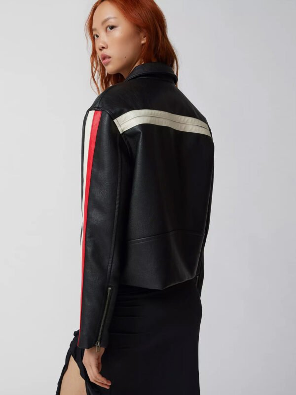 UO Lowson Faux Leather Stripe Racer Moto Jacket