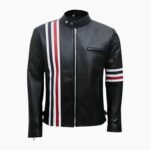 USA Flag Elegant Black Biker Leather Jacket