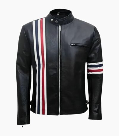 USA Flag Elegant Black Biker Leather Jacket