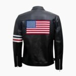 USA Flag Elegant Black Biker Leather Jacket