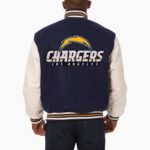 Varsity LA Chargers Navy Blue and White Wool Leather Jacket