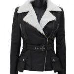 Verona Black Faux Fur Leather Jacket with Asymmetrical White Sherpa