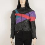 Vintage 90s MQP Black Purple Green Red Real Leather Jacket