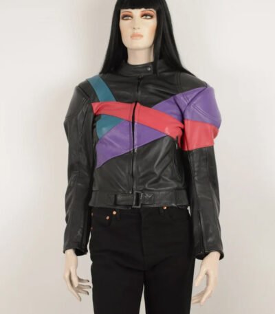Vintage 90s MQP Black Purple Green Red Real Leather Jacket