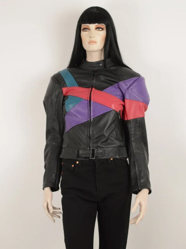 Vintage 90s MQP Black Purple Green Red Real Leather Jacket