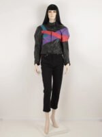 Vintage 90s MQP Black Purple Green Red Real Leather Jacket