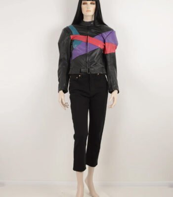 Vintage 90s MQP Black Purple Green Red Real Leather Jacket