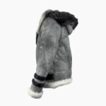 Vintage Distressed Grey Aviator Bomber Shearling Jacket With Hoodie