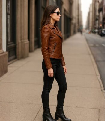 Vintage Quilted Leather Jacket For Girl