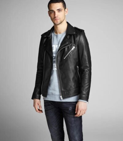 Vintage Sheepskin Biker Style Leather Jacket