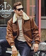Vintage Style Flying F-19 Army Faux Fur Collar Real Leather Jacket