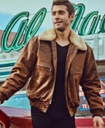 Vintage Style Flying F-19 Army Faux Fur Collar Real Leather Jacket