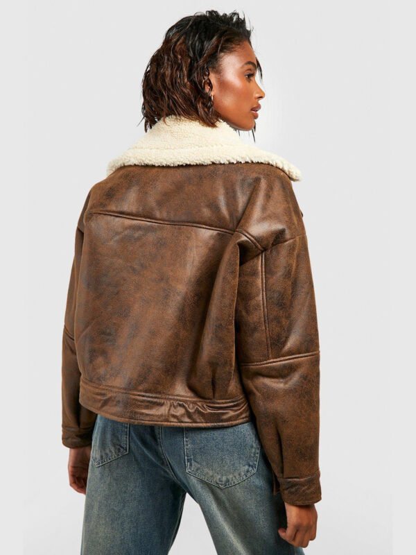 Vintage Wash Faux Fur Leather Aviator Jacket