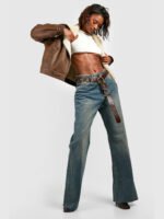 Vintage Wash Faux Fur Leather Aviator Jacket