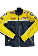 Vintage Y2k Leather Racing Biker Jacket Black Yellow