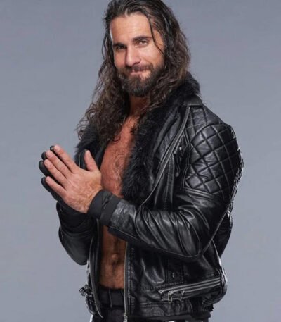WWE Seth Rollins Faux Shearling Collar Stylish Black Leather Jacket