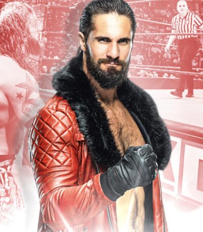 WWE Seth Rollins Faux Shearling Collar Stylish Red Leather Jacket