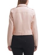 Water Repellent Leather Fashion Belted Moto Jacket Pink