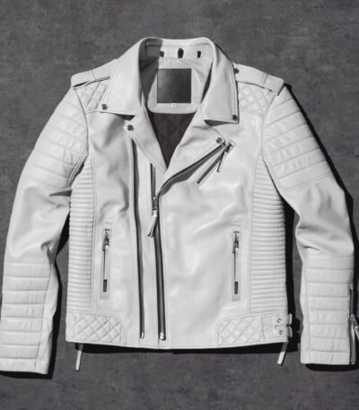 White Men's Genuine Handmade Leather Jacket