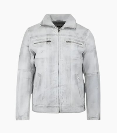 White Wax Leather Biker Jacket