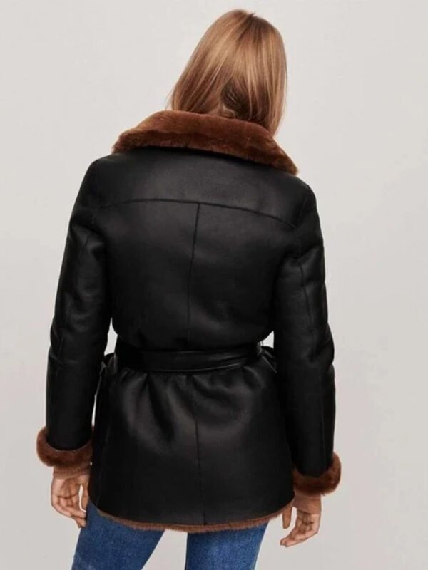 Winter Black Leather Faux Shearling Coat