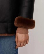 Winter Black Leather Faux Shearling Coat