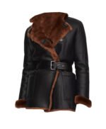 Winter Black Leather Faux Shearling Coat
