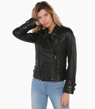 Women Biker Leather Jacket in Black