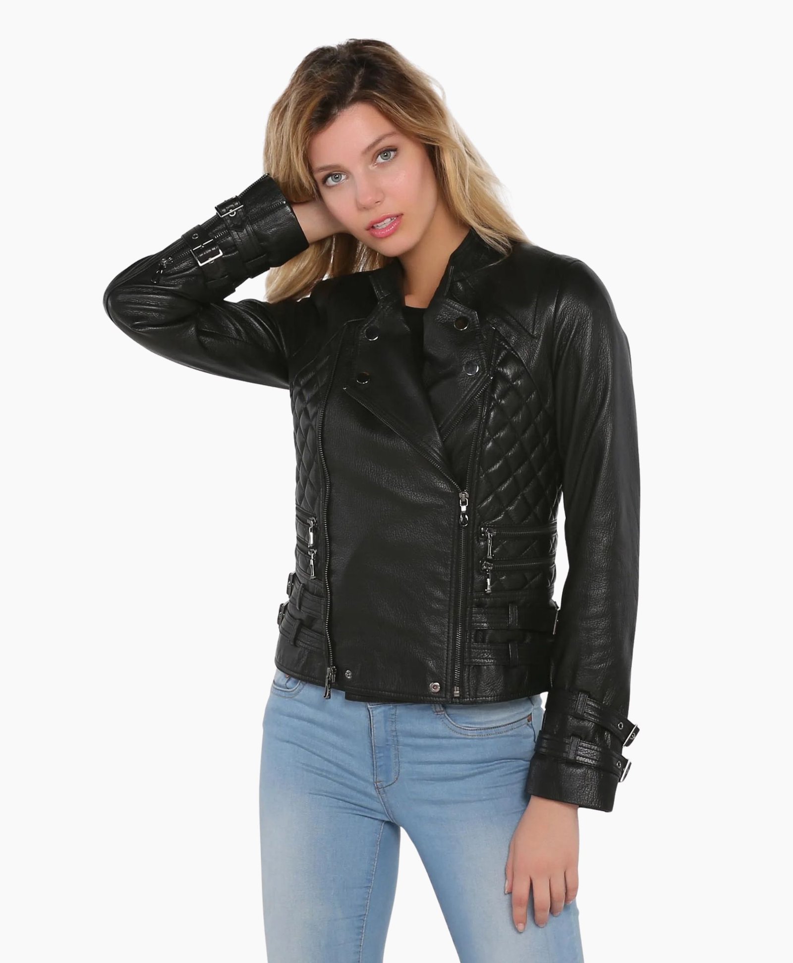 Women Biker Leather Jacket in Black Women Biker Leather Jacket in Black
