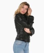 Women Biker Leather Jacket in Black