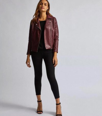 Women Biker Short Leather Jacket