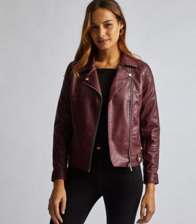 Women Biker Short Leather Jacket