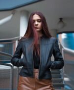 Women Black Casual Bomber Leather Jacket