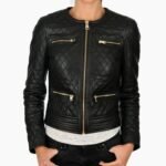Women Black Genuine Lambskin Leather Quilted Jacket