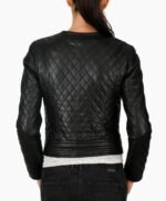 Women Black Genuine Lambskin Leather Quilted Jacket
