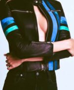 Women Black Solid Casual Tailored Motorcycle Biker Leather Jacket