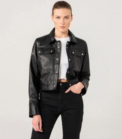 Women Black Unique Design Leather Jacket