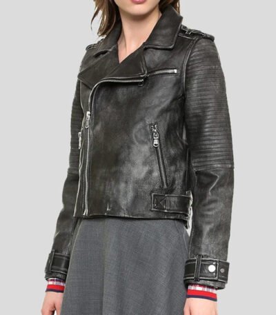 Women Black Vintage Leather Jacket