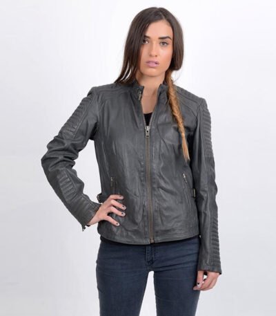 Women Bomber Leather Jacket