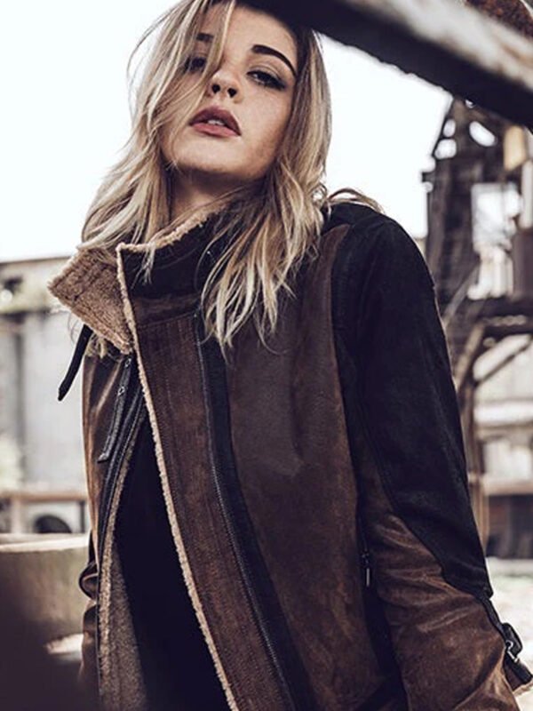 Women Bomber Leather Jacket with Genuine Fur Shearling