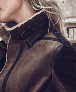 Women Bomber Leather Jacket with Genuine Fur Shearling